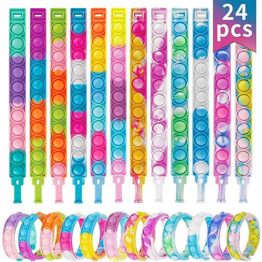 24/72Pcs PCS Fidget Toys Pop Bracelet Party Favors Stress Relief Fidgets Packs Bulk Sensory Squishy Toys Wristband